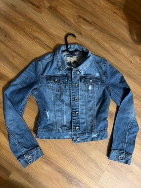 YMI Women's Blue Distressed Denim Jacket